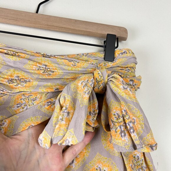 Free People Stone Yellow Printed All A Dream Tie Waist Wrap Shorts. - Picture 3 of 6